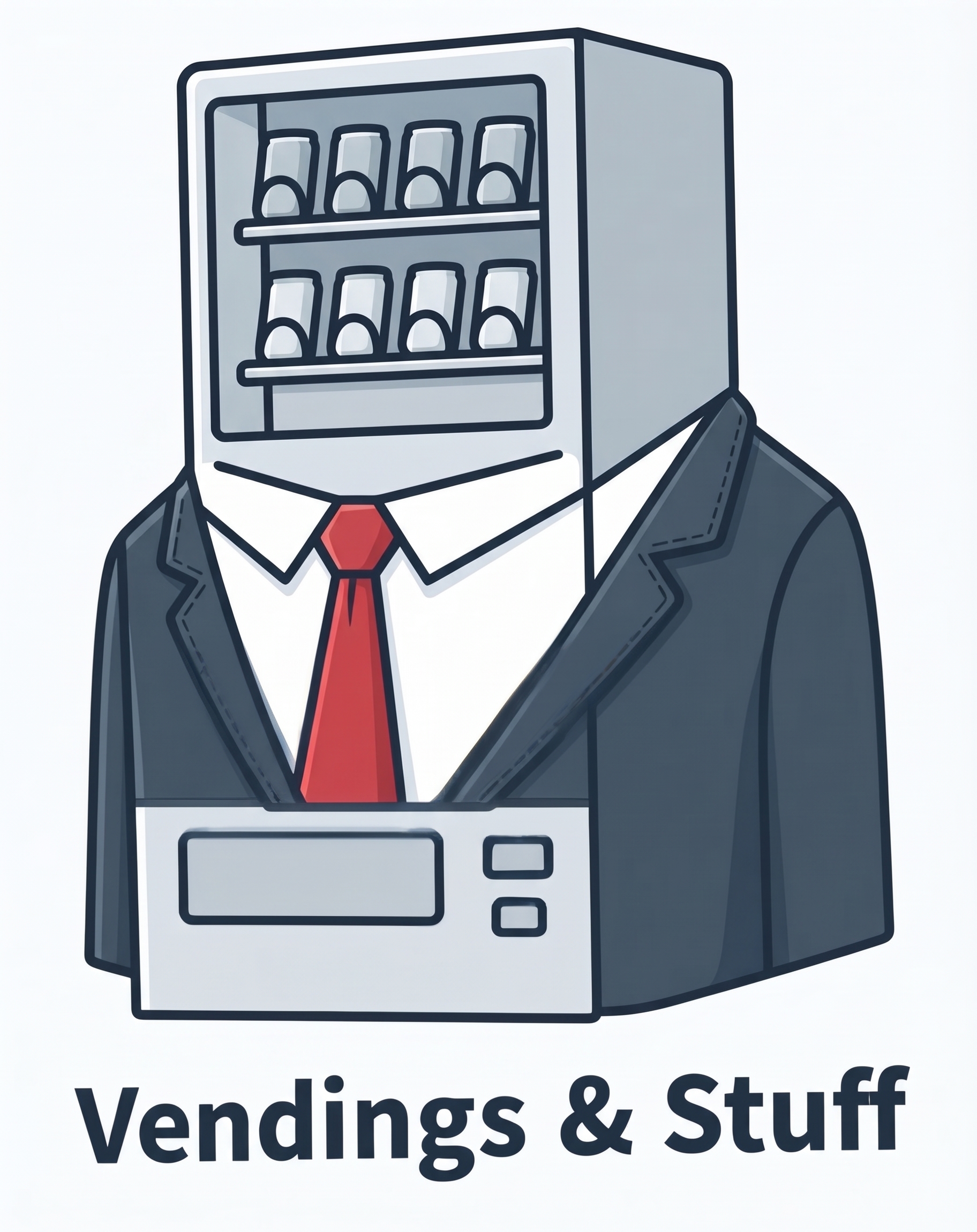 Vendings and Stuff. A vending machine for a head, navy jacket, red tie.